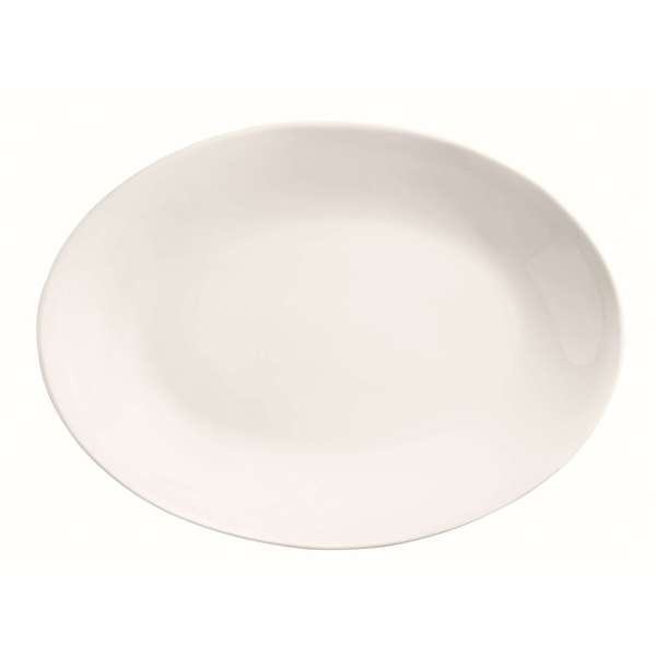 World Tableware Porcelana Rolled Edge 13.5"x10" Bright White Oval Coupe Platter, PK12 840-530R-30